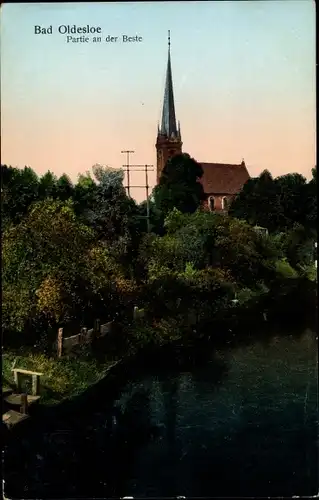 Ak Bad Oldesloe in Schleswig Holstein, Partie an der Beste, Kirche