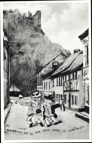 Ak Bad Neuenahr Ahrweiler in Rheinland Pfalz, Comic, Betrunkene torkeln durch Straße