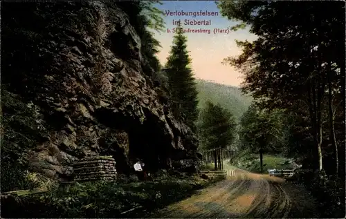 Ak Sankt Andreasberg Braunlage im Oberharz, Siebertal, Verlobungsfelsen, Liebespaar