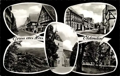 Ak Hessisch Oldendorf an der Weser, Straßenpartien, Fachwerkhäuser, Panorama, Kirche