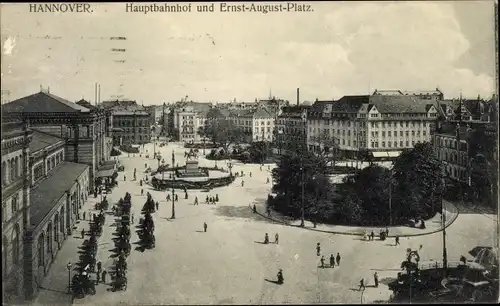 Ak Hannover in Niedersachsen, Hauptbahnhof und Ernst-August-Platz