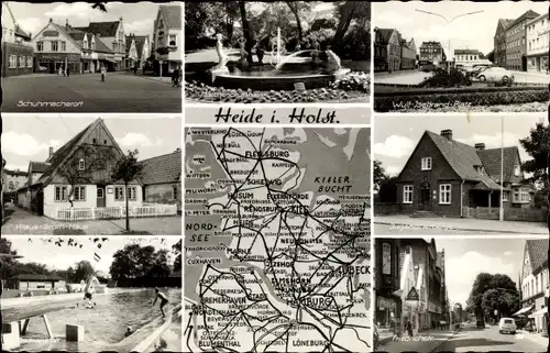 Ak Heide in Holstein, Schuhmacherort, Klaus Groth Haus, Badeanstalt, Wulf Isebrand Platz