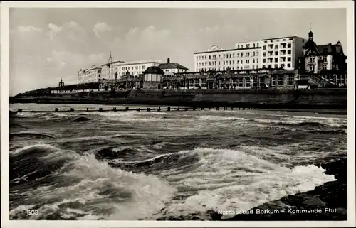 Ak Borkum, Kommende Flut, Strandpromenade, Meer