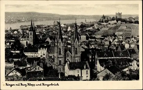 Ak Bingen am Rhein, Burg Klopp und Bingerbrück, Fliegeraufnahme