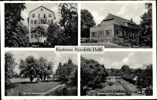 Ak Reinfeld in Holstein, Kurheim, Haus I, Haus II, Herrenteich, Parkanlagen mit Liegehalle