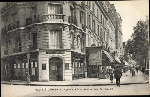 Ak Paris XVII., Societe Generale, Agence A D, Avenue des Ternes