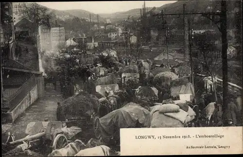 Ak Longwy Meurthe et Moselle Lothringen, L'embouteillage, 1918