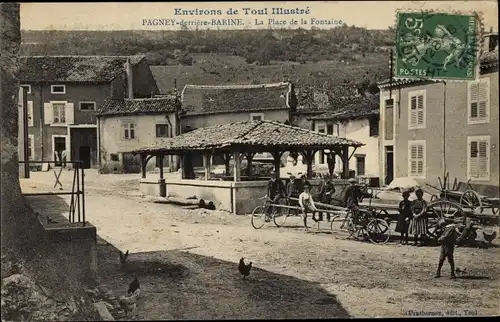 Ak Pagney derrière Barine Meurthe et Moselle, La Place de la Fontaine