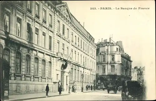 Ak Paris VI, Banque de France, Straßenpartie, Kutschen