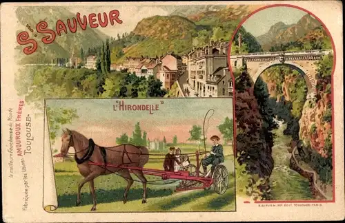Ak Saint Sauveur Hautes Pyrénées, Landwirtschaft, L'Hirondelle, Fluss, Brücke