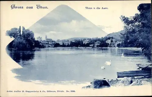 Ak Thun Kanton Bern Schweiz, Blick auf Thun und die Aare