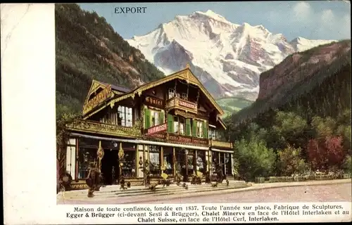 Ak Interlaken Kanton Bern Schweiz, Fabrique de Sculptures Egger und Brügger, Chalet Minerve