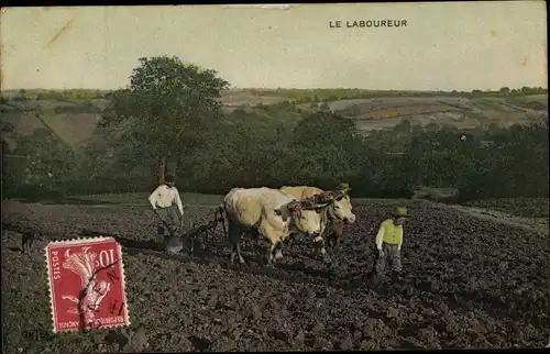 Ak Frankreich, Le Laboureur, Bauern mit Rinderpflug