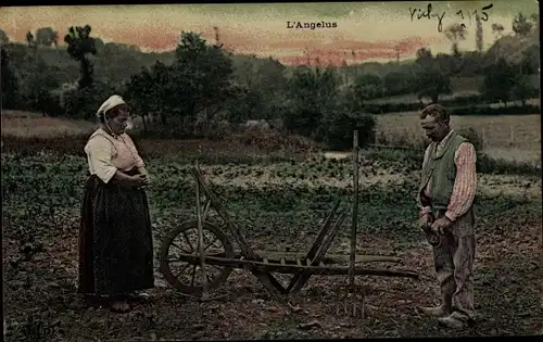 Ak L'Angelus, Bauern beim Gebet auf dem Feld
