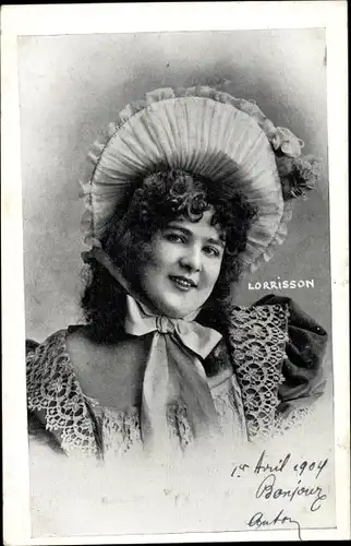 Ak Schauspielerin Lorrisson, Portrait mit Hut