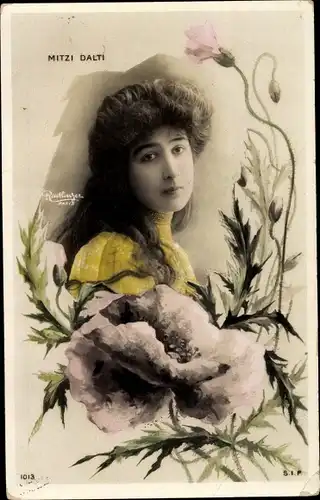 Passepartout Ak Schauspielerin Mitzi Dalti, Portrait, Mohnblüte