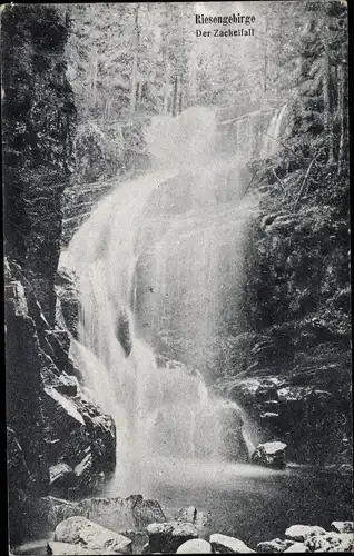Ak Szklarska Poręba Schreiberhau Riesengebirge Schlesien, Zackelklamm, Zackelfall