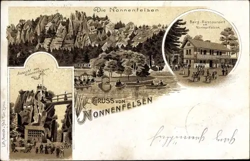 Litho Oybin in Sachsen, Nonnenfelsen, Bergrestaurant, Brücke