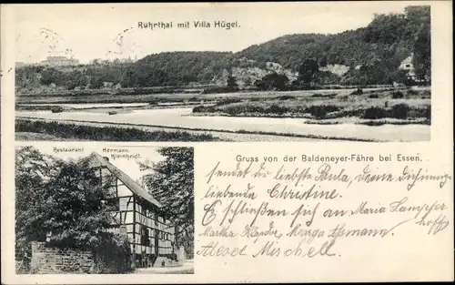Ak Baldeney Essen im Ruhrgebiet, Baldeneyer Fähre, Ruhrtal mit Villa Hügel