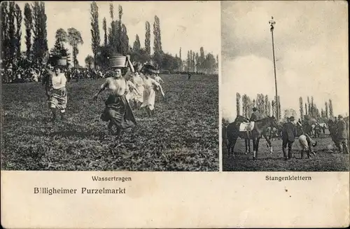 Ak Billigheim Ingenheim in der Pfalz, Purzelmarkt, Wassertragen, Stangenklettern