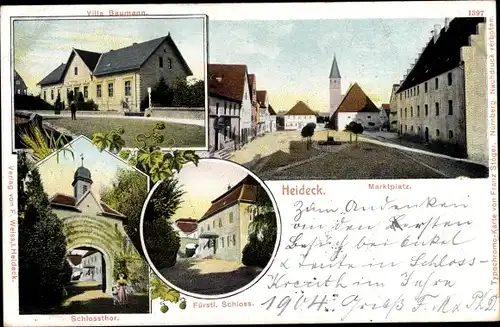 Ak Heideck in Mittelfranken, Villa Baumann, Marktplatz, Schlosstor, Fürstl. Schloss