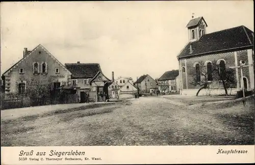 Ak Siegersleben Drachenstedt, Hauptstraße, Kirche