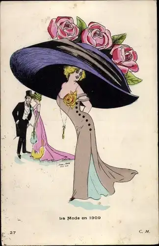 Künstler Ak Frau mit riesigem Hut, La Mode en 1909