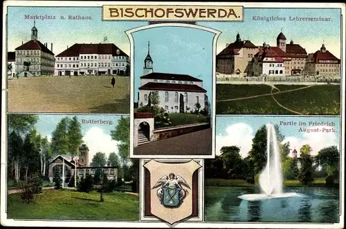 Ak Bischofswerda im Kreis Bautzen, Kirche, Marktplatz mit Rathaus, Butterberg