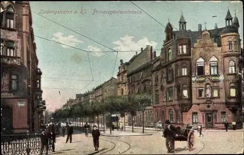 Ak Ludwigshafen am Rhein, Prinzregentenstraße, Mann mit Handkarren