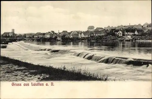 Ak Lauffen am Neckar, Blick auf den Ort, Wehr, Flusspartie