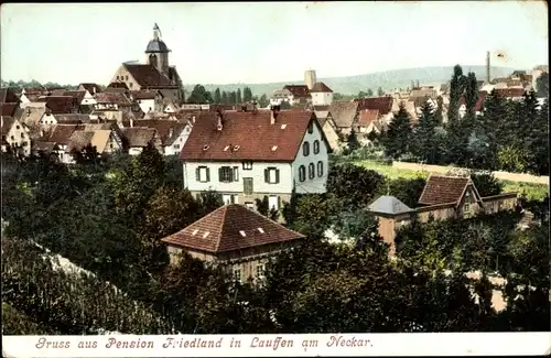 Ak Lauffen am Neckar, Pension Friedland, Blick auf den Ort