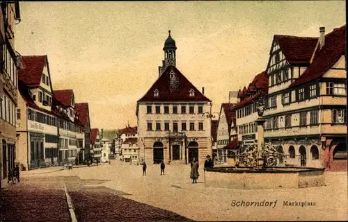 Ak Schorndorf in Württemberg, Marktplatz, Rathaus, Brunnen
