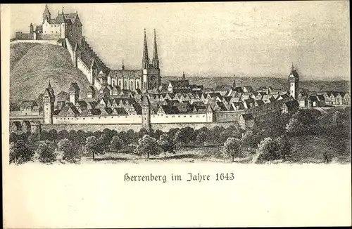 Ak Herrenberg Baden Württemberg, Stadtansicht im Jahre 1643