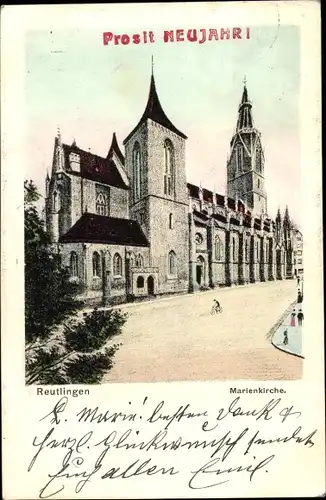 Ak Reutlingen in Württemberg, Glückwunsch Neujahr, Marienkirche