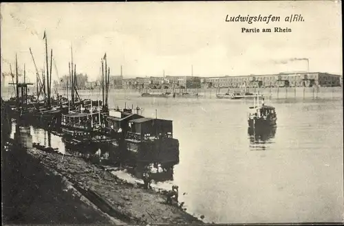 Ak Ludwigshafen am Rhein, Partie am Rhein, Dampfer, Anlegestelle