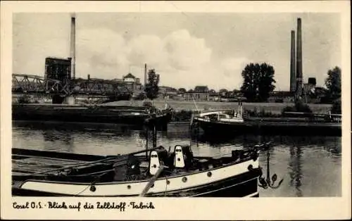 Ak Koźle Cosel Oberschlesien, Blick auf die Zellstoff Fabrik