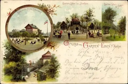 Litho Edendorf Itzehoe in Holstein, Bahnhofshotel, Garten Eden