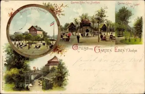Litho Edendorf Itzehoe in Holstein, Bahnhofshotel, Garten Eden