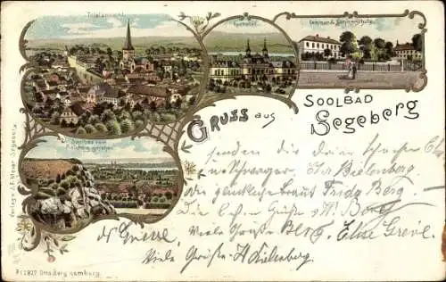 Litho Bad Segeberg in Schleswig Holstein, Kurhotel, Seminarschule, Blick vom Kalkberg