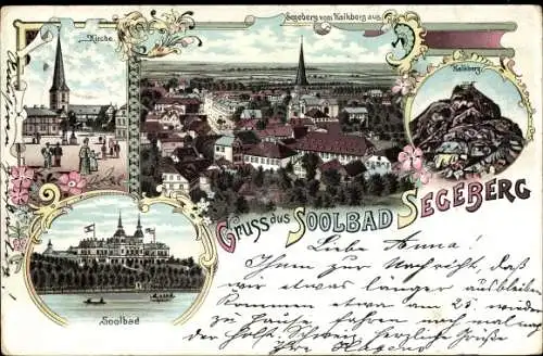 Litho Bad Segeberg in Schleswig Holstein, Kirche, Solbad, Blick vom Kalkberg aus