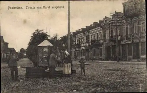 Ak Panevėžys Poniewiesz Litauen, Straße vom Markt ausgehen, Geschäfte