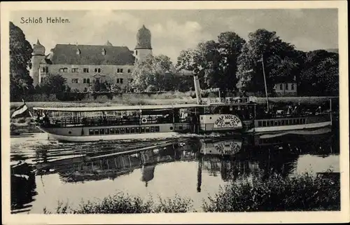 Ak Hehlen im Weserbergland, Schloss Hehlen, Salondampfer Graf Moltke