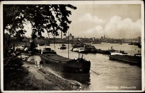 Ak Duisburg im Ruhrgebiet, Rheinpartie mit Lastkähnen