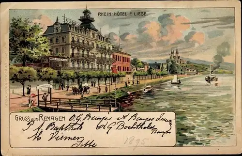 Litho Remagen am Rhein, Blick auf das Rhein Hotel