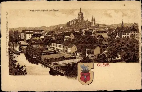 Wappen Litho Bad Cleve Kleve am Niederrhein, Gesamtansicht der Stadt