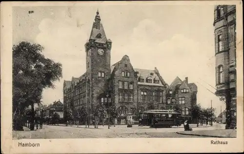 Ak Hamborn Duisburg im Ruhrgebiet, Rathaus, Straßenbahn