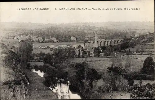 Ak Le Mesnil Villement Calvados, Vue Generale de l'Usine et du Viaduc