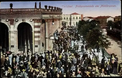 Ak Karlovy Vary Karlsbad Stadt, Frühpromenade am Mühlbrunnen