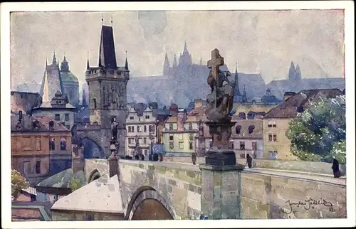 Künstler Ak Setelík, Jaroslav, Praha Prag, Karlsbrücke, KleinseitePanoramaansicht