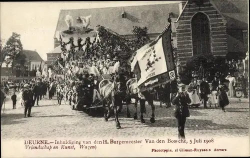 Ak Deurne Antwerpen Flandern, Inhuldiging van den H. Burgemeester Van den Bossche 1908